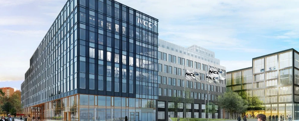 Exteriör av NCC:s huvudkontor i Solna.