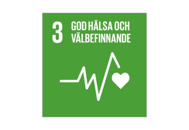 Ikon för mål 3: God hälsa och välbefinnande med hjärtsymbol och EKG-linje på grön bakgrund